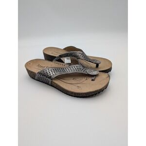Josef Seibel‎ Shoes Womens Size 5.5 Silver Leather Thong Wedge Sandals Comfort